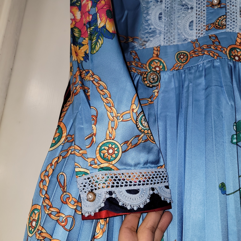 Dalia Macphee Floral Long Sleeve Dress - Blue - Picture 15 of 16